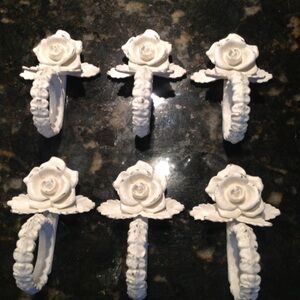 Vintage Iron Rose Shabby Chic Country Cottage Farmhouse Napkin Rings - Set of 6